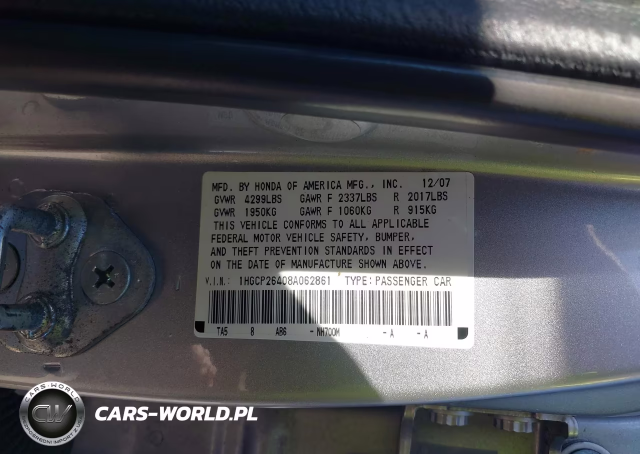 2008 Honda Accord 2.4 Lx-P VIN:1HGCP26408A062861 - 9