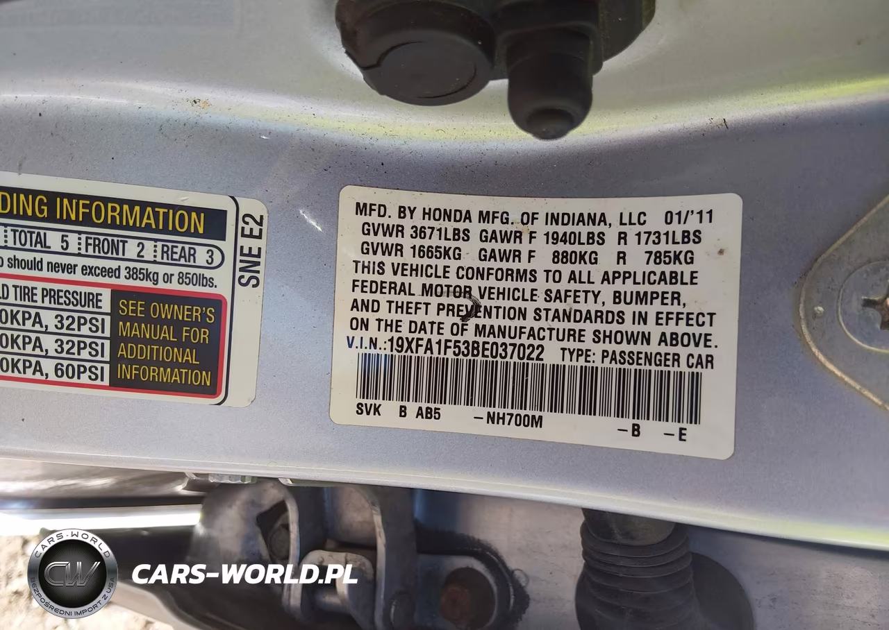 2011 Honda Civic Lx VIN:19XFA1F53BE037022 - 9