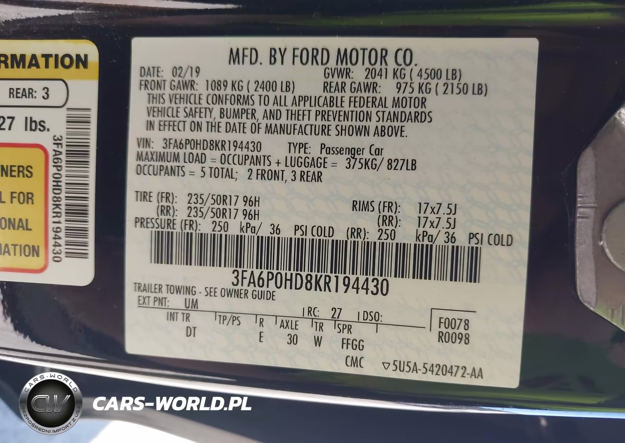 2019 Ford Fusion Se VIN:3FA6P0HD8KR194430 - 9