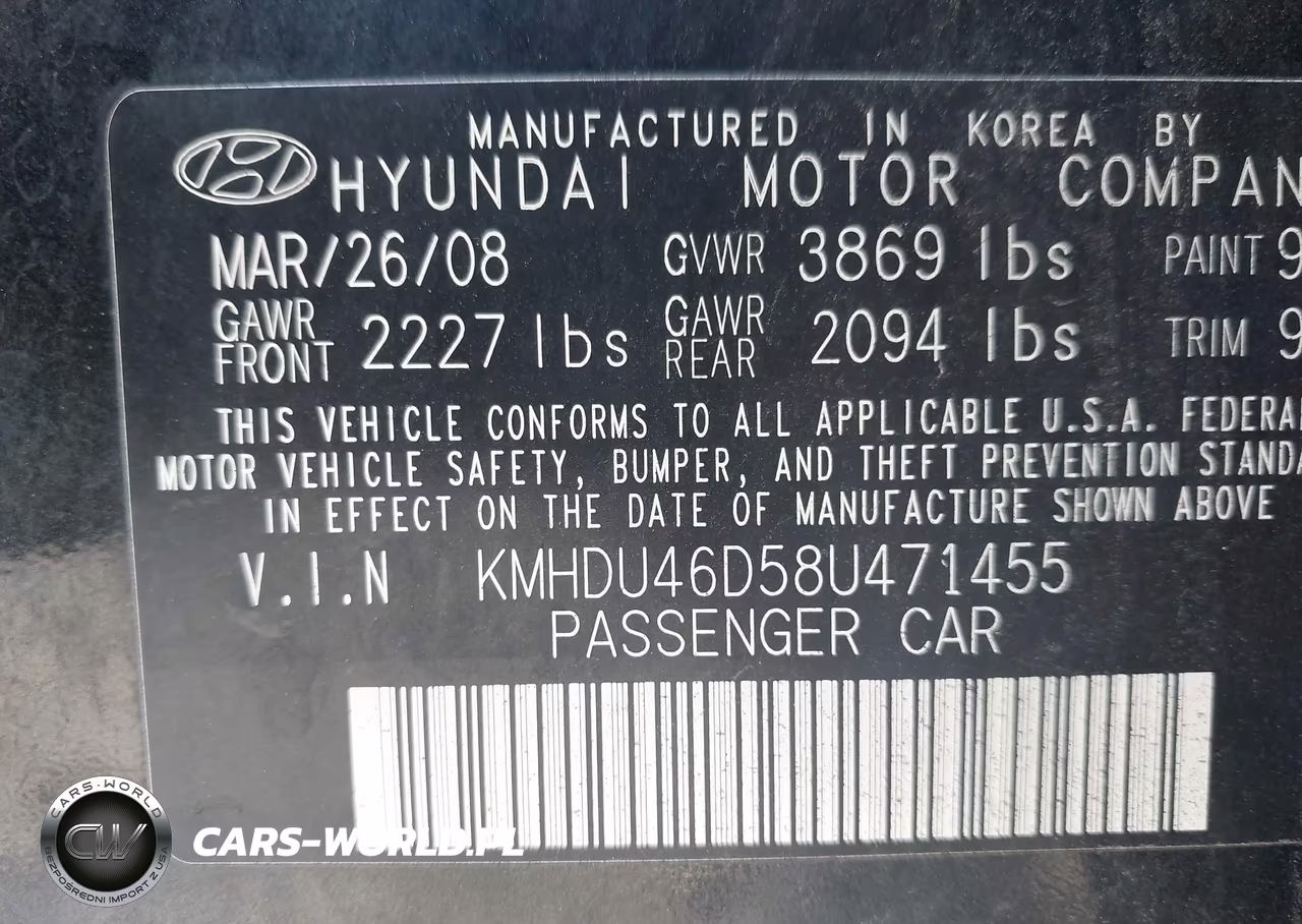 2008 Hyundai Elantra Gls-Se VIN:KMHDU46D58U471455 - 9