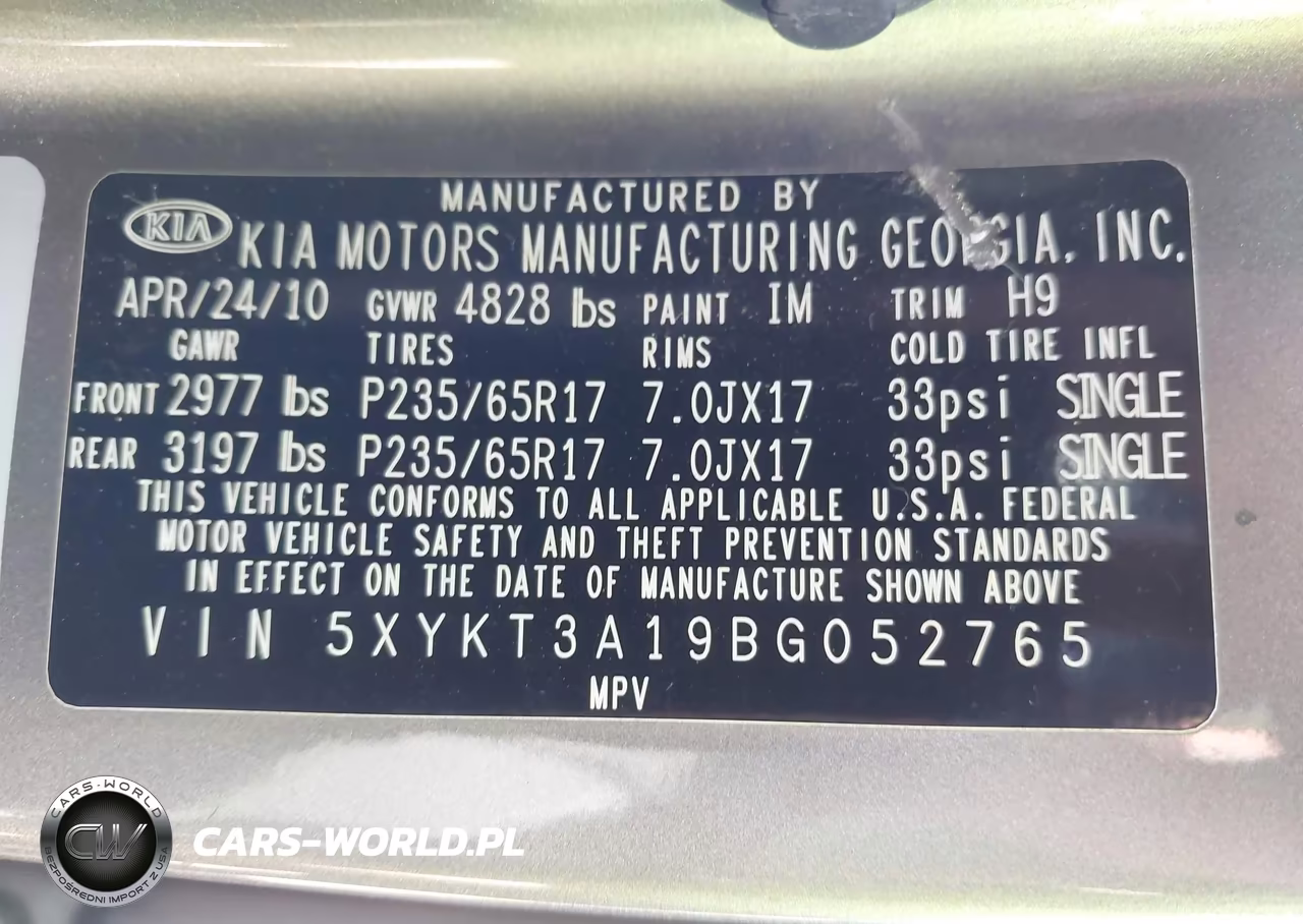 2011 Kia Sorento Lx VIN:5XYKT3A19BG052765 - 9