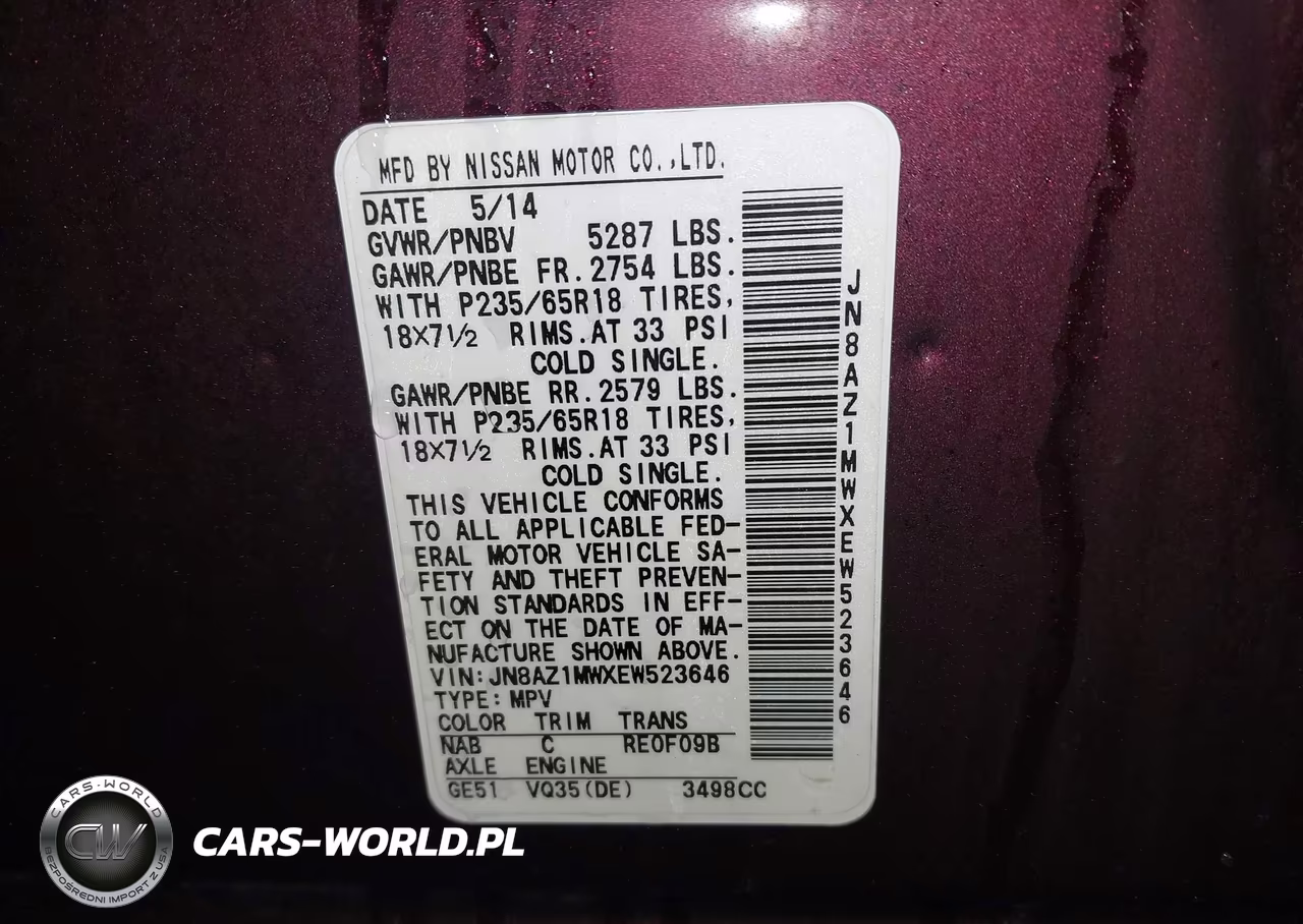 2014 Nissan Murano Sl VIN:JN8AZ1MWXEW523646 - 9