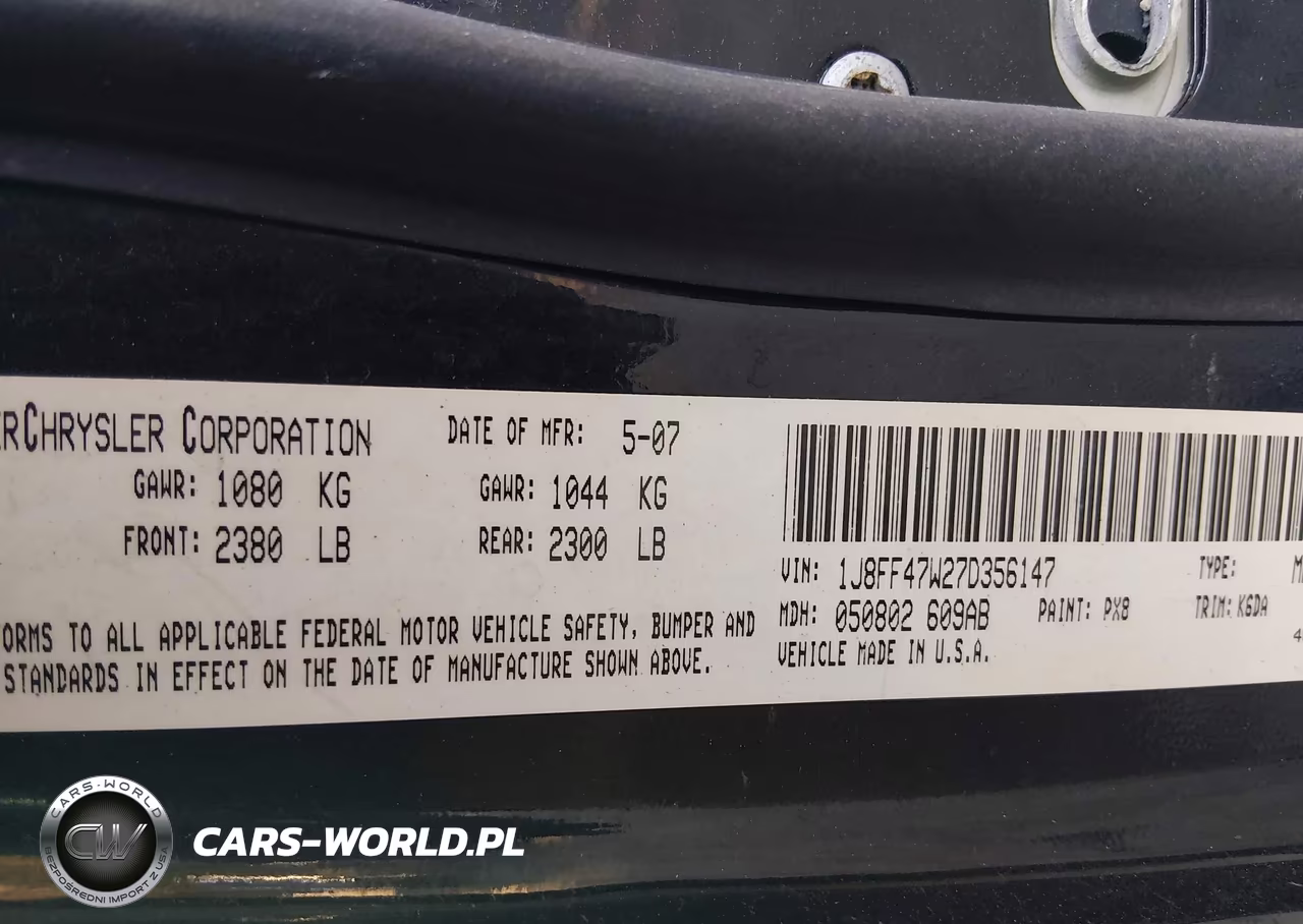 2007 Jeep Compass Sport VIN:1J8FF47W27D356147 - 9
