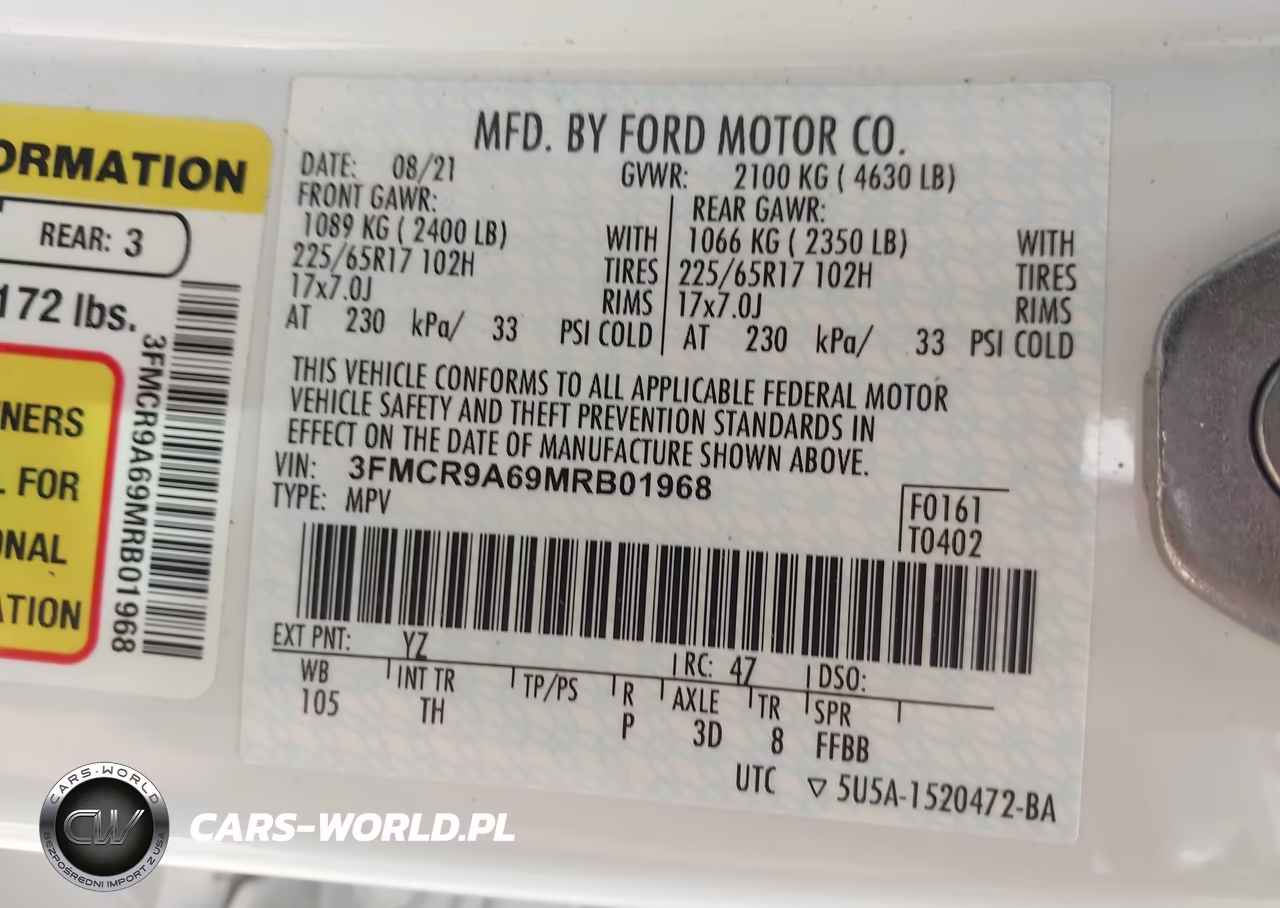 2021 Ford Bronco Sport VIN:3FMCR9A69MRB01968 - 9