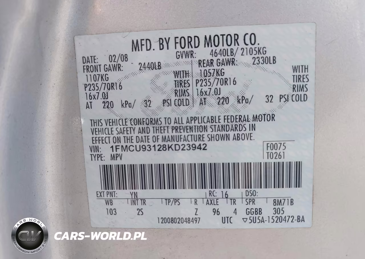 2008 Ford Escape Xlt VIN:1FMCU93128KD23942 - 9