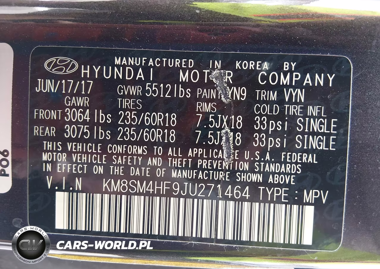 2018 Hyundai Santa Fe Se VIN:KM8SM4HF9JU271464 - 9