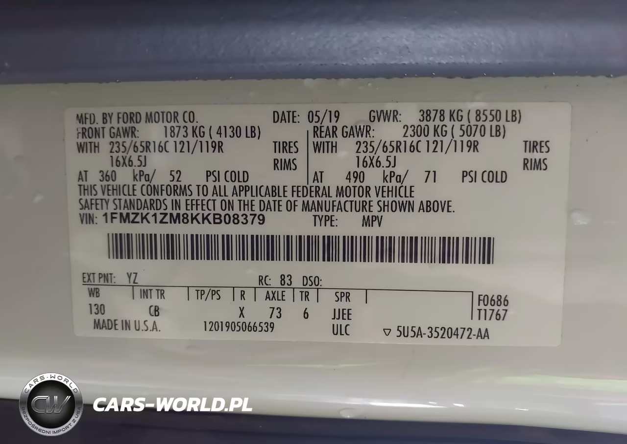 2019 Ford Transit-150 Xl VIN:1FMZK1ZM8KKB08379 - 9