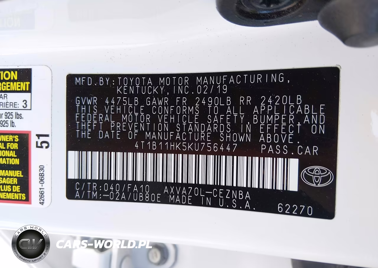 2019 Toyota Camry Le VIN:4T1B11HK5KU756447 - 9