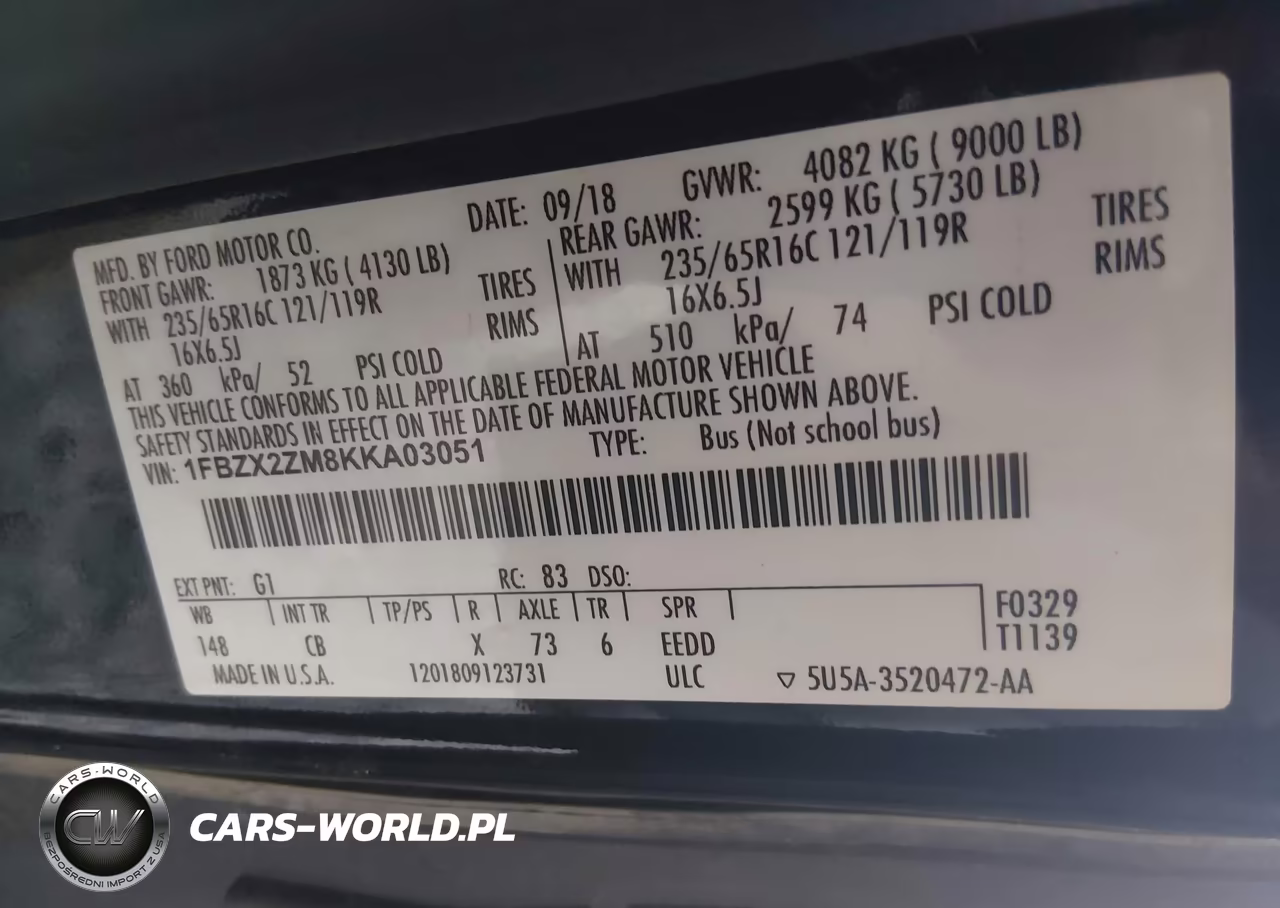 2019 Ford Transit-350 Xl VIN:1FBZX2ZM8KKA03051 - 9