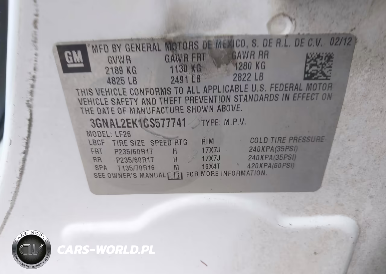 2012 Chevrolet Captiva Sport 2Ls VIN:3GNAL2EK1CS577741 - 9