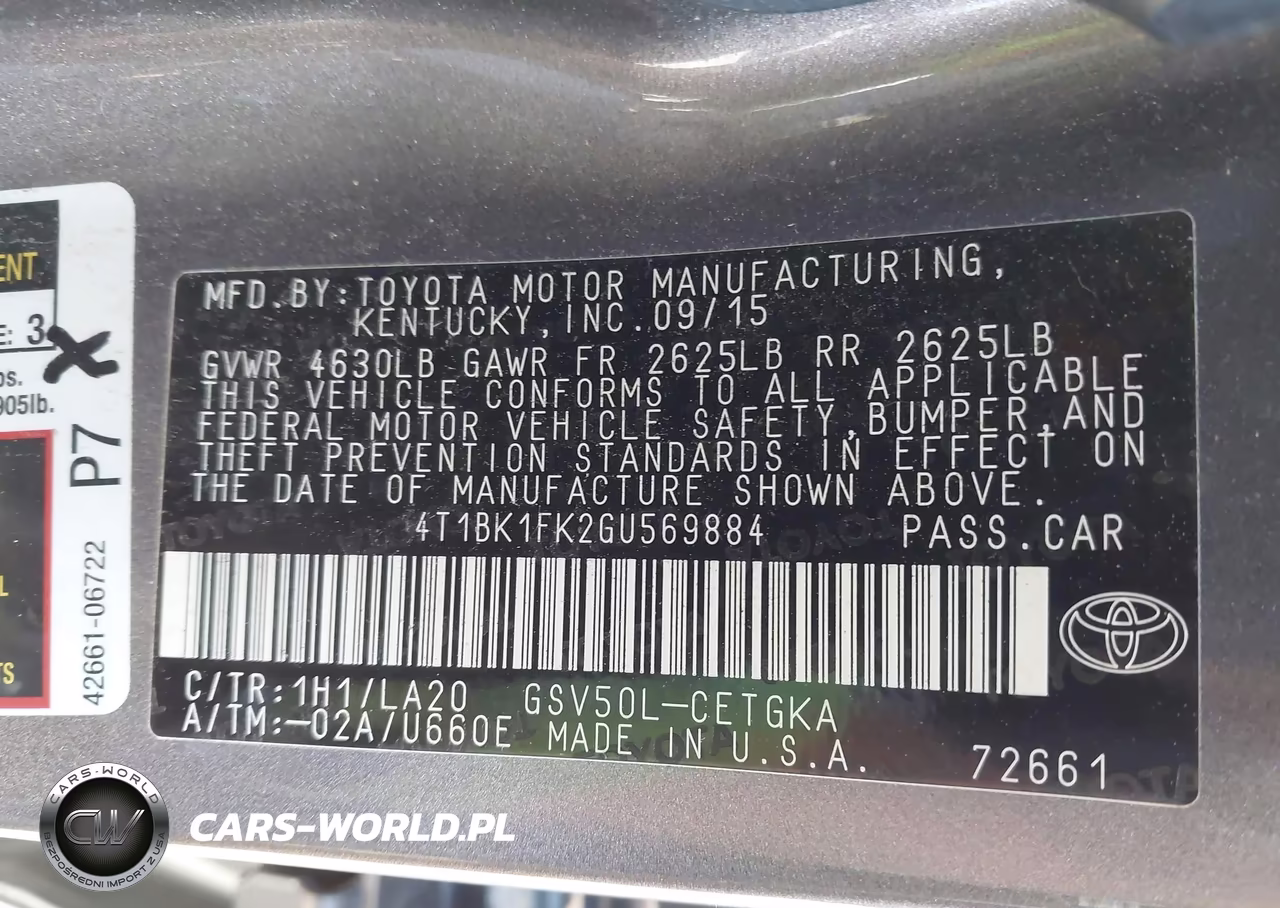 2016 Toyota Camry Xle V6 VIN:4T1BK1FK2GU569884 - 9