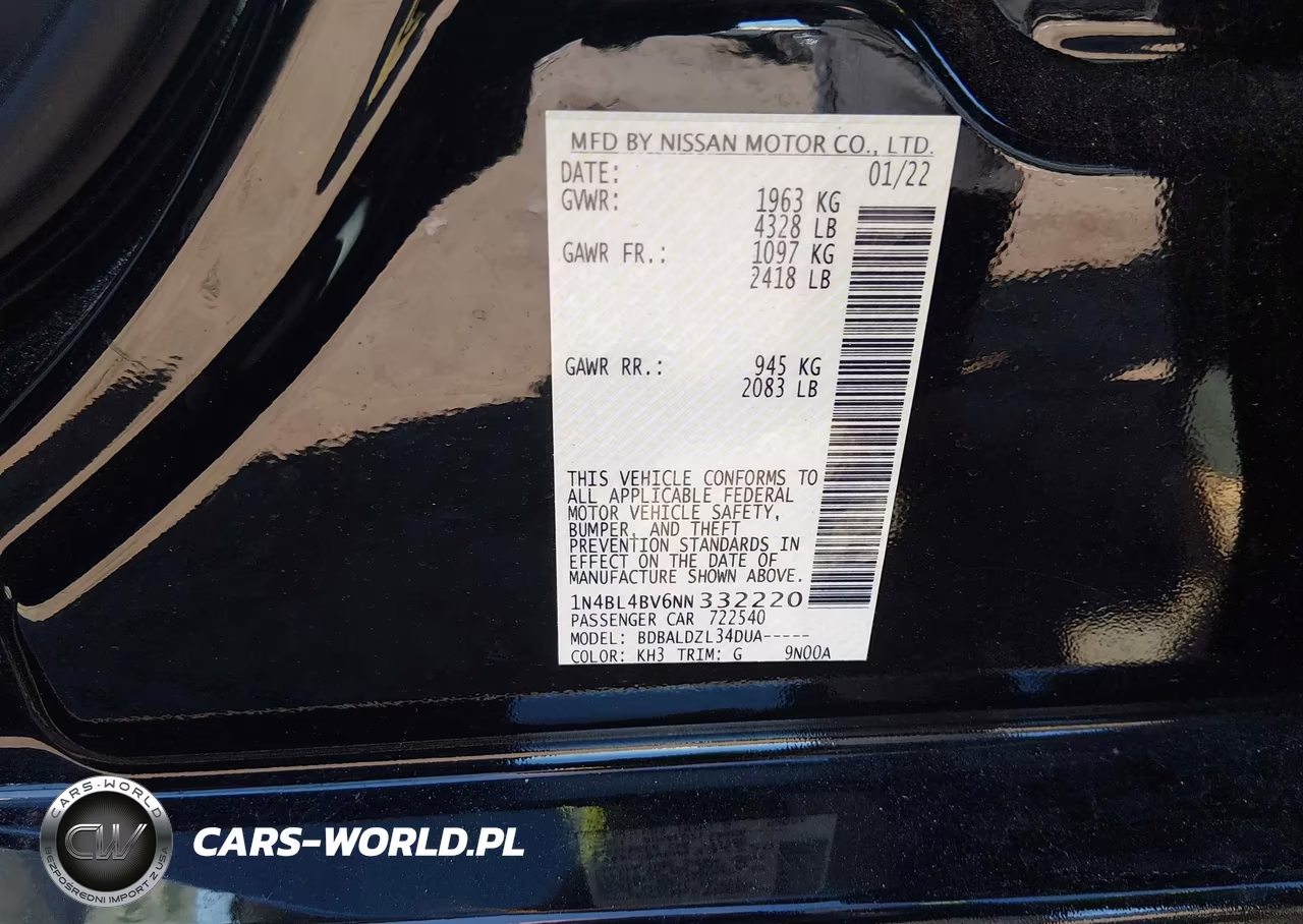 2022 Nissan Altima S Fwd VIN:1N4BL4BV6NN332220 - 9