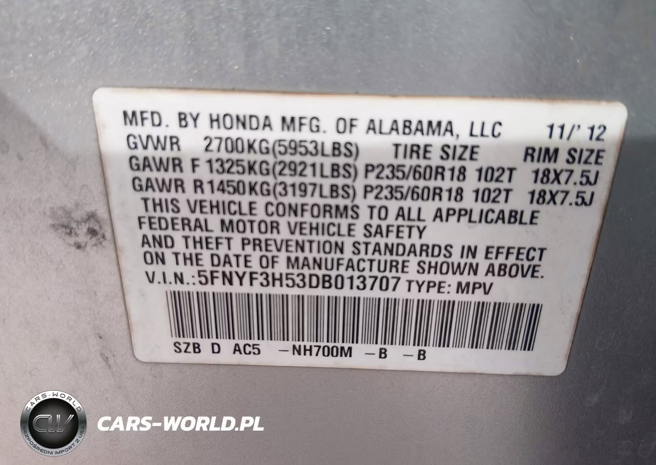 2013 Honda Pilot Ex-L VIN:5FNYF3H53DB013707 - 9
