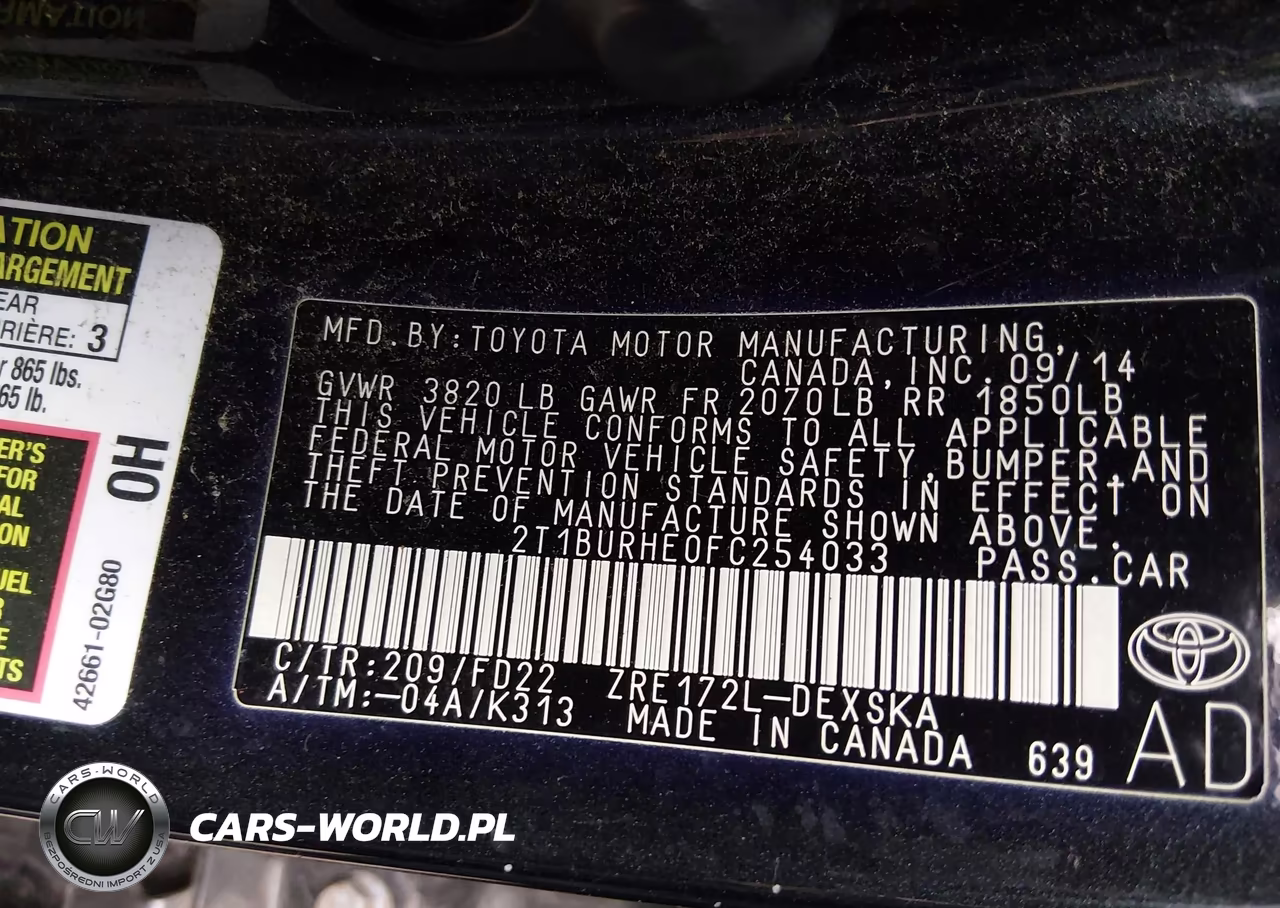 2015 Toyota Corolla S Plus VIN:2T1BURHE0FC254033 - 9