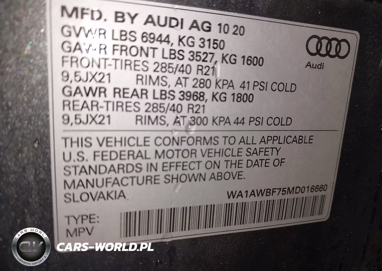 2021 Audi Sq7 Premium Plus Tfsi Quattro Tiptronic VIN:WA1AWBF75MD016660 - 9