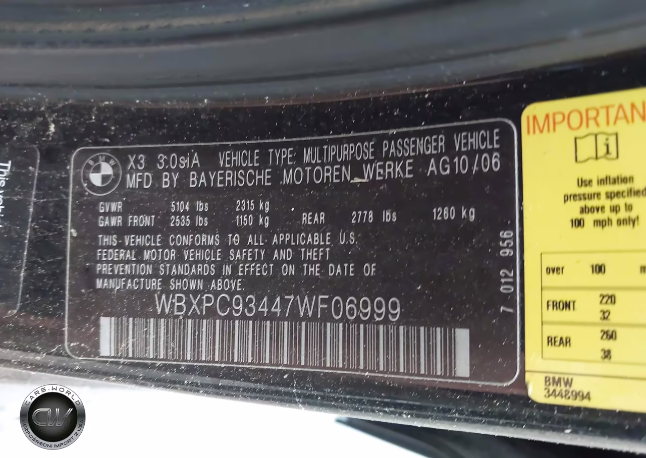 2007 BMW X3 3.0Si VIN:WBXPC93447WF06999 - 9