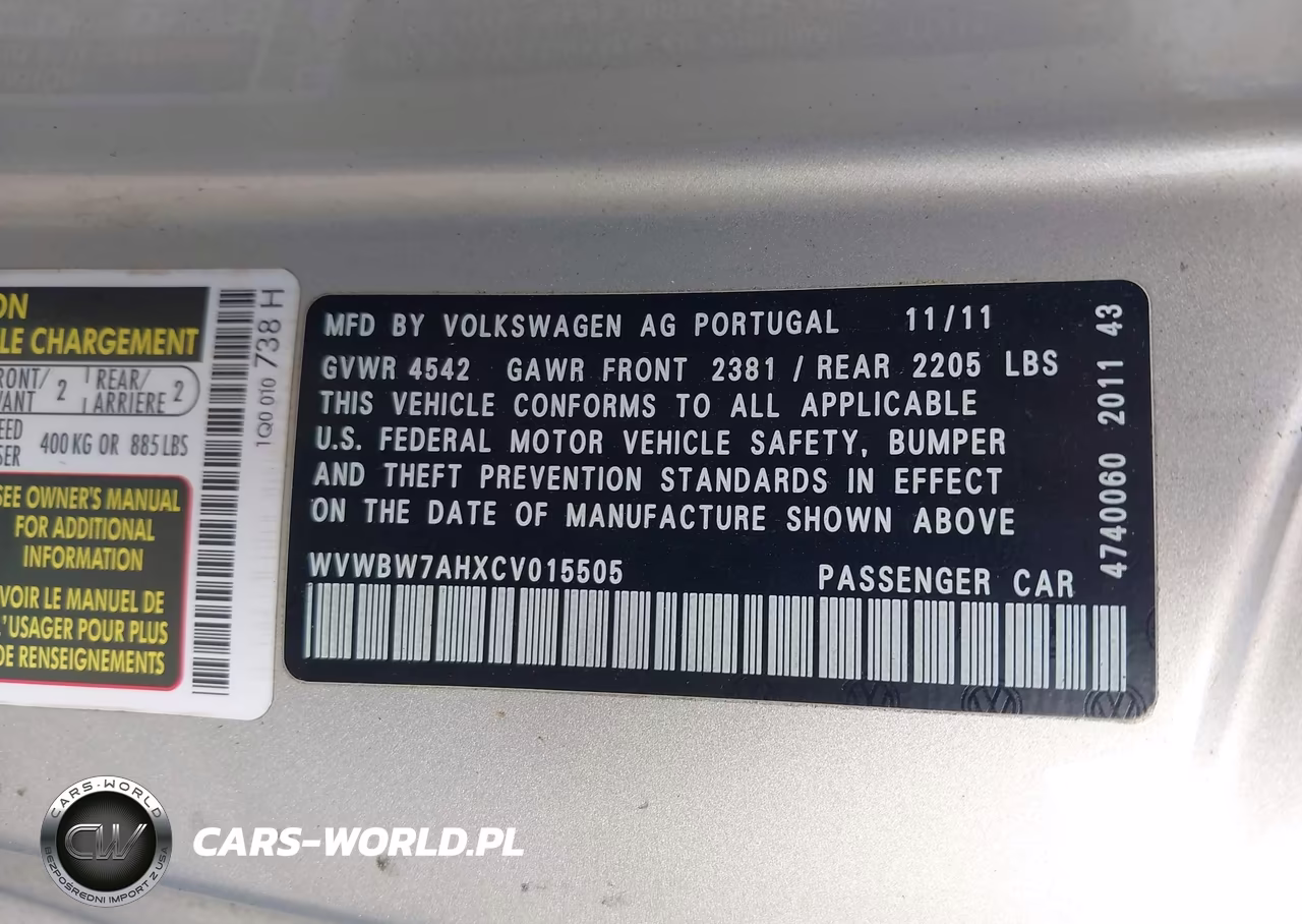 2012 Volkswagen Eos Komfort VIN:WVWBW7AHXCV015505 - 9