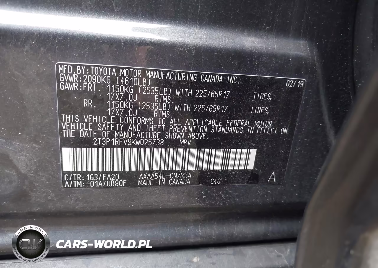 2019 Toyota Rav4 Xle VIN:2T3P1RFV9KW025738 - 9