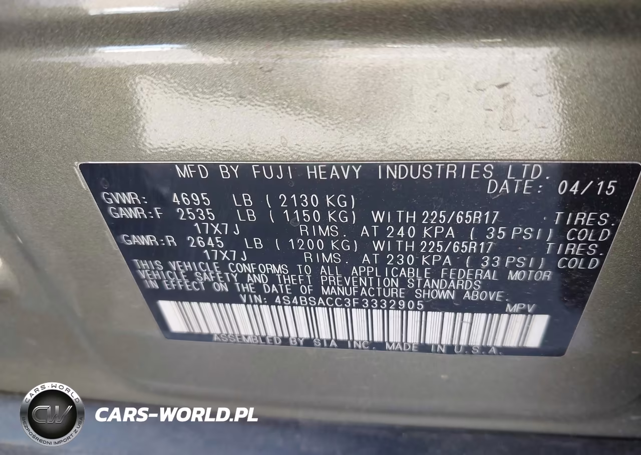 2015 Subaru Outback 2.5I Premium VIN:4S4BSACC3F3332905 - 9