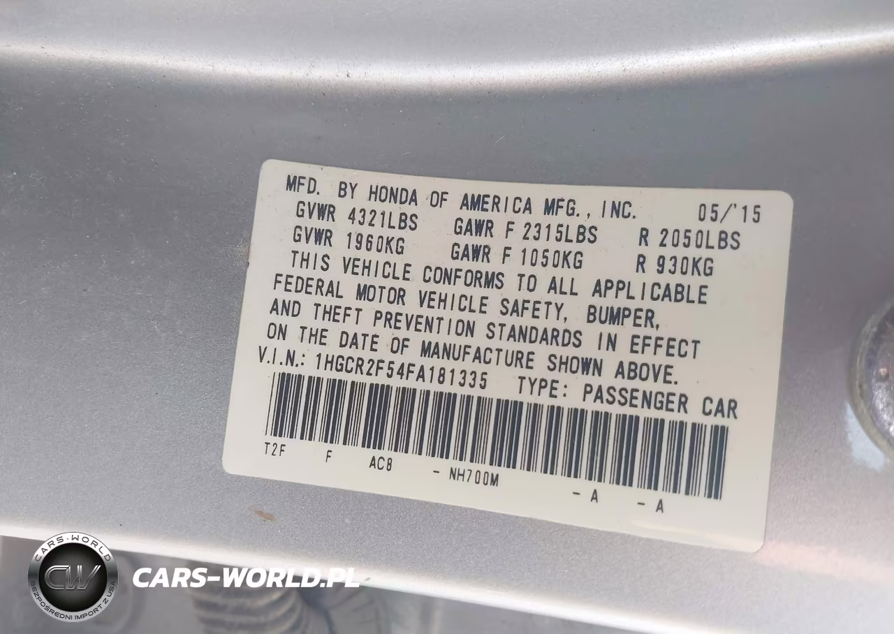 2015 Honda Accord Sport VIN:1HGCR2F54FA181335 - 9