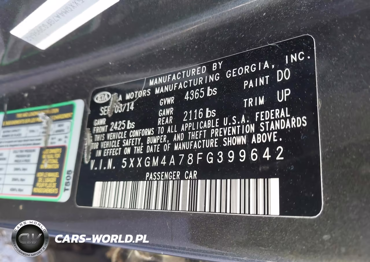 2015 Kia Optima Lx VIN:5XXGM4A78FG399642 - 9