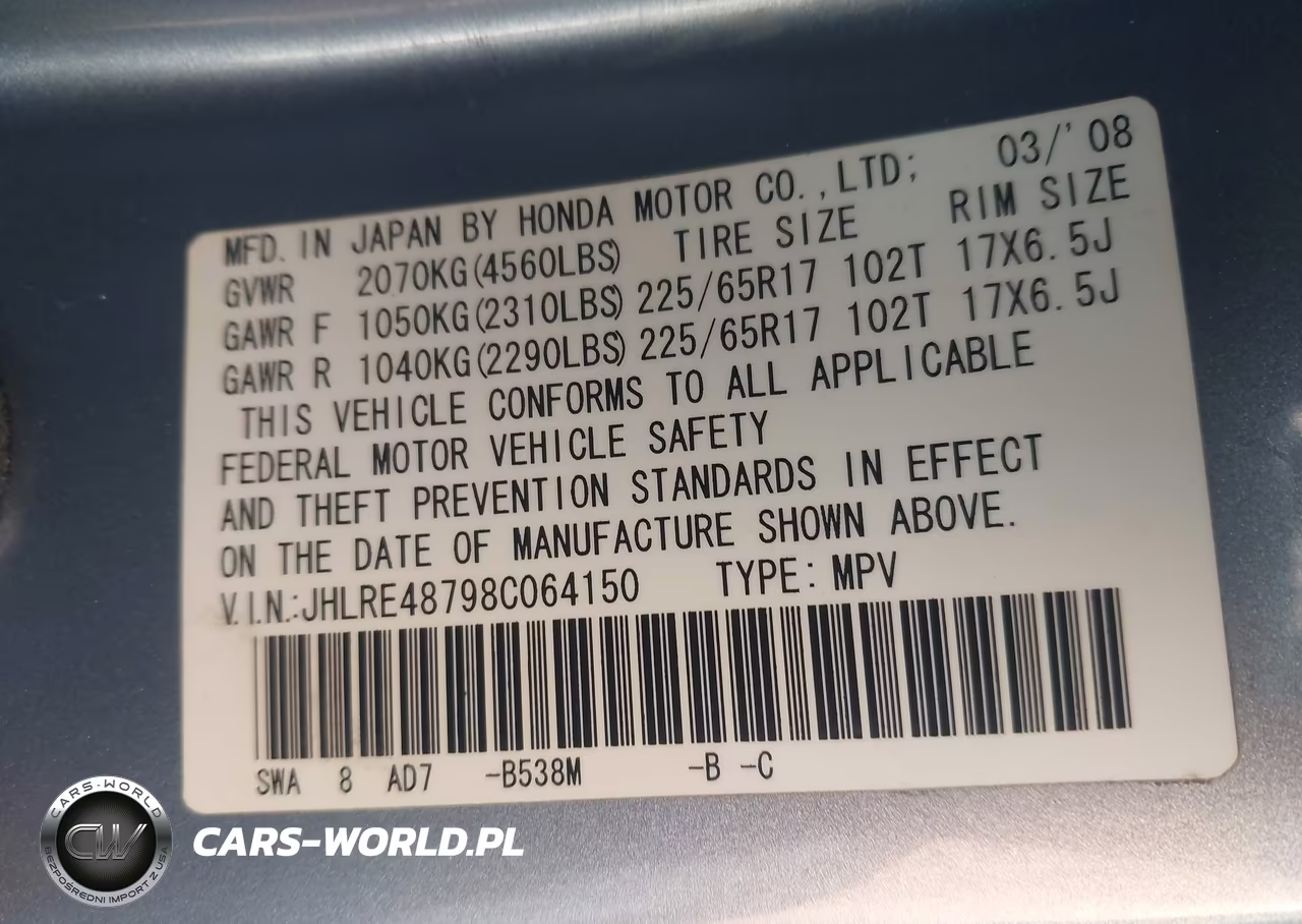 2008 Honda Cr-V Ex-L VIN:JHLRE48798C064150 - 9