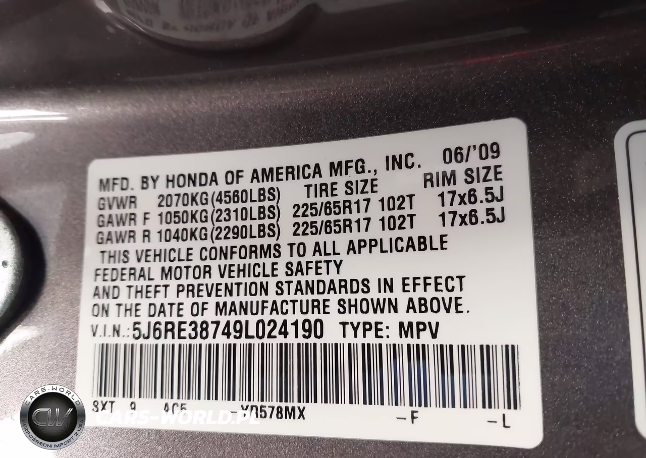 2009 Honda Cr-V Ex-L VIN:5J6RE38749L024190 - 9