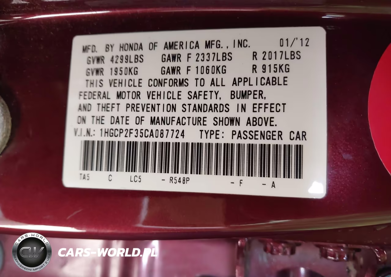 2012 Honda Accord 2.4 Lx VIN:1HGCP2F35CA087724 - 9