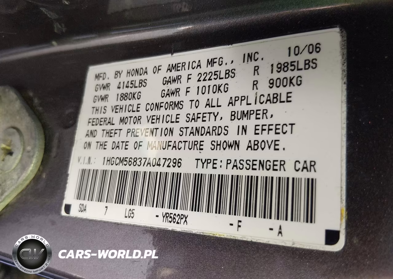 2007 Honda Accord 2.4 Ex VIN:1HGCM56837A047296 - 9