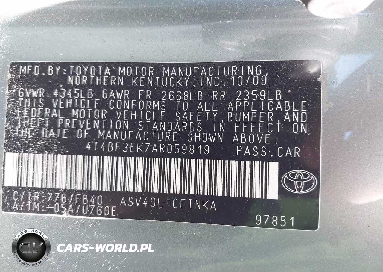 2010 Toyota Camry Le VIN:4T4BF3EK7AR059819 - 9