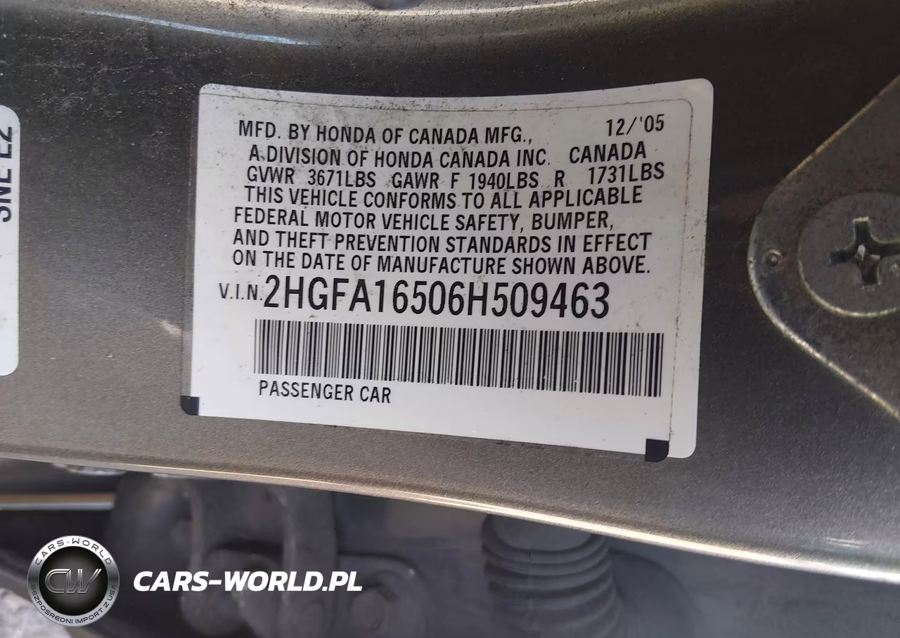 2006 Honda Civic Lx VIN:2HGFA16506H509463 - 9