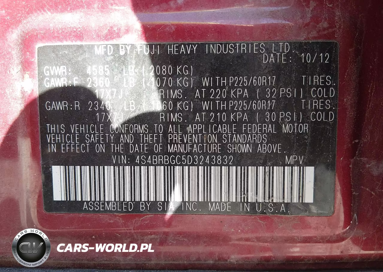 2013 Subaru Outback 2.5I Premium VIN:4S4BRBGC5D3243832 - 9