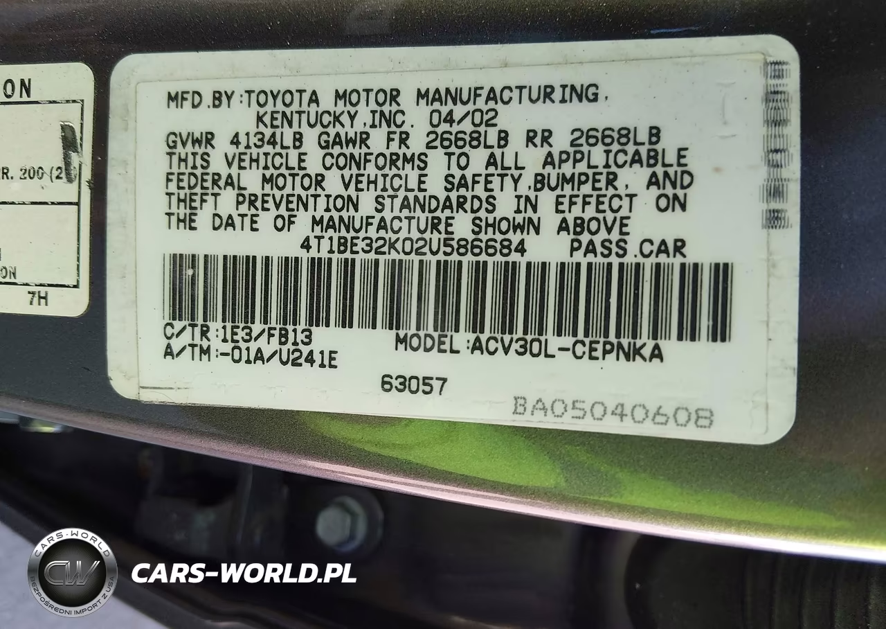 2002 Toyota Camry Le VIN:4T1BE32K02U586684 - 9
