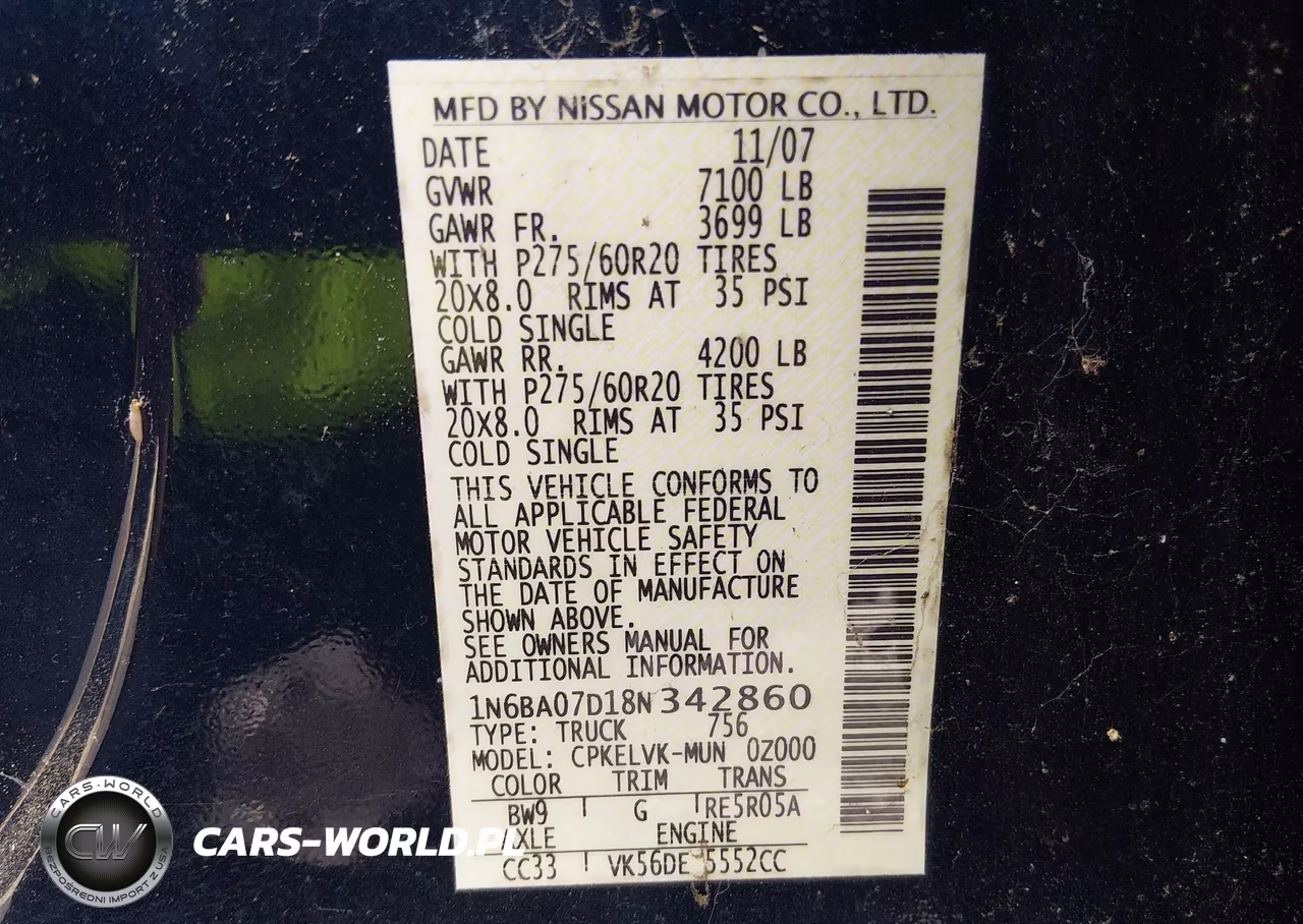 2008 Nissan Titan Se VIN:1N6BA07D18N342860 - 9