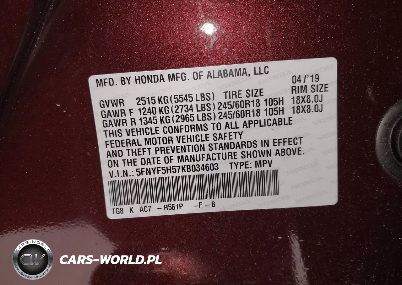 2019 Honda Pilot Ex-L VIN:5FNYF5H57KB034603 - 9