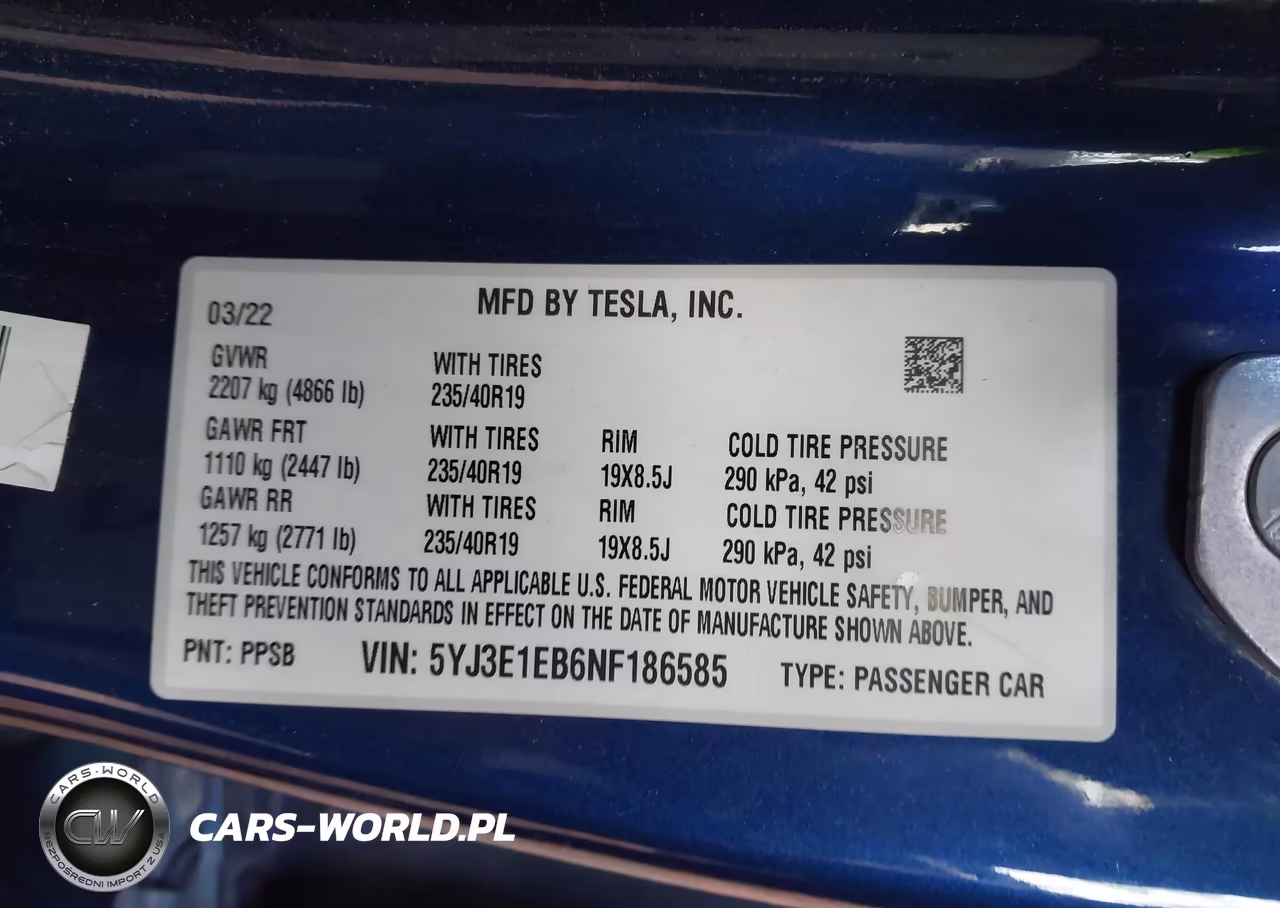 2022 Tesla Model 3 Long Range Dual Motor All-Wheel Drive VIN:5YJ3E1EB6NF186585 - 9