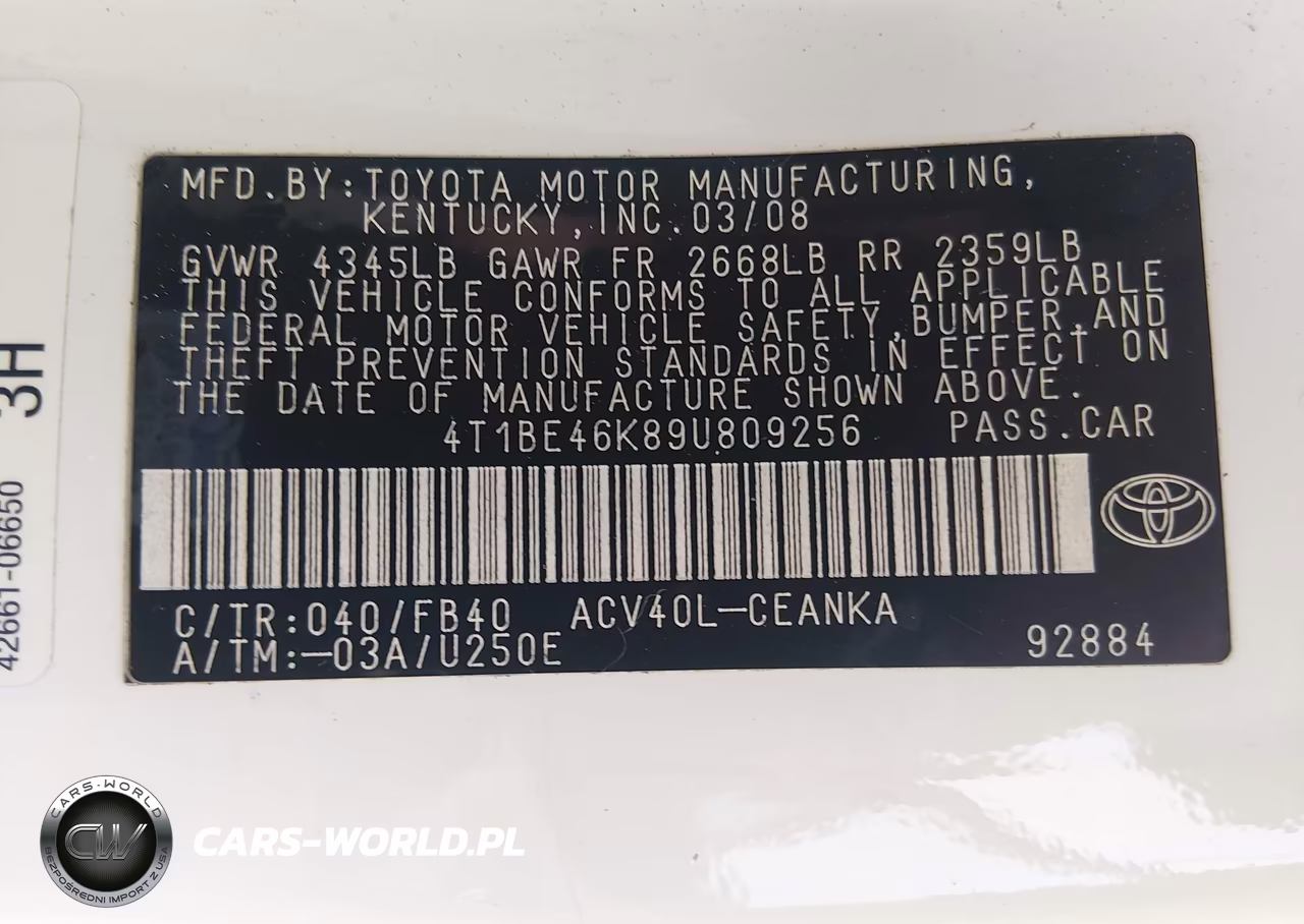 2009 Toyota Camry VIN:4T1BE46K89U809256 - 9