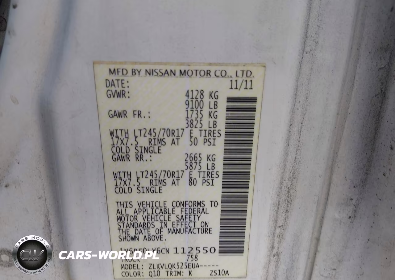 2012 Nissan Nv 2500 Nv2500 Hd S V6 VIN:1N6BF0LX6CN112550 - 9