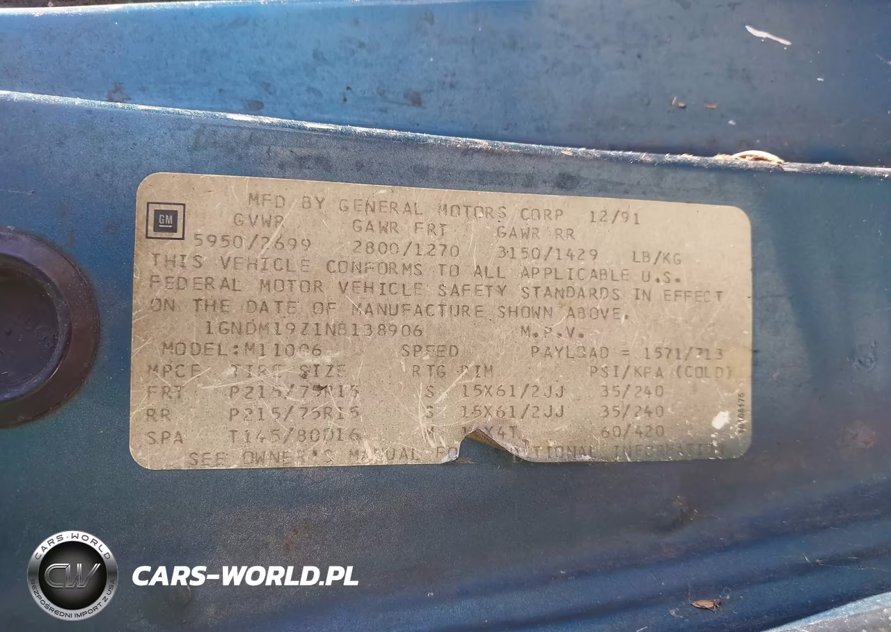 1992 Chevrolet Astro VIN:1GNDM19Z1NB138906 - 9