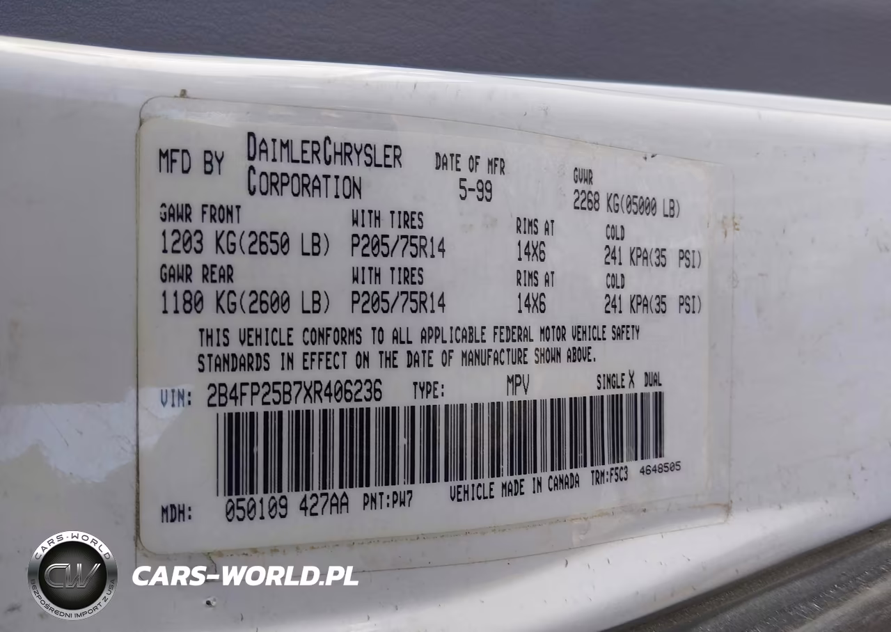 1999 Dodge Caravan VIN:2B4FP25B7XR406236 - 9