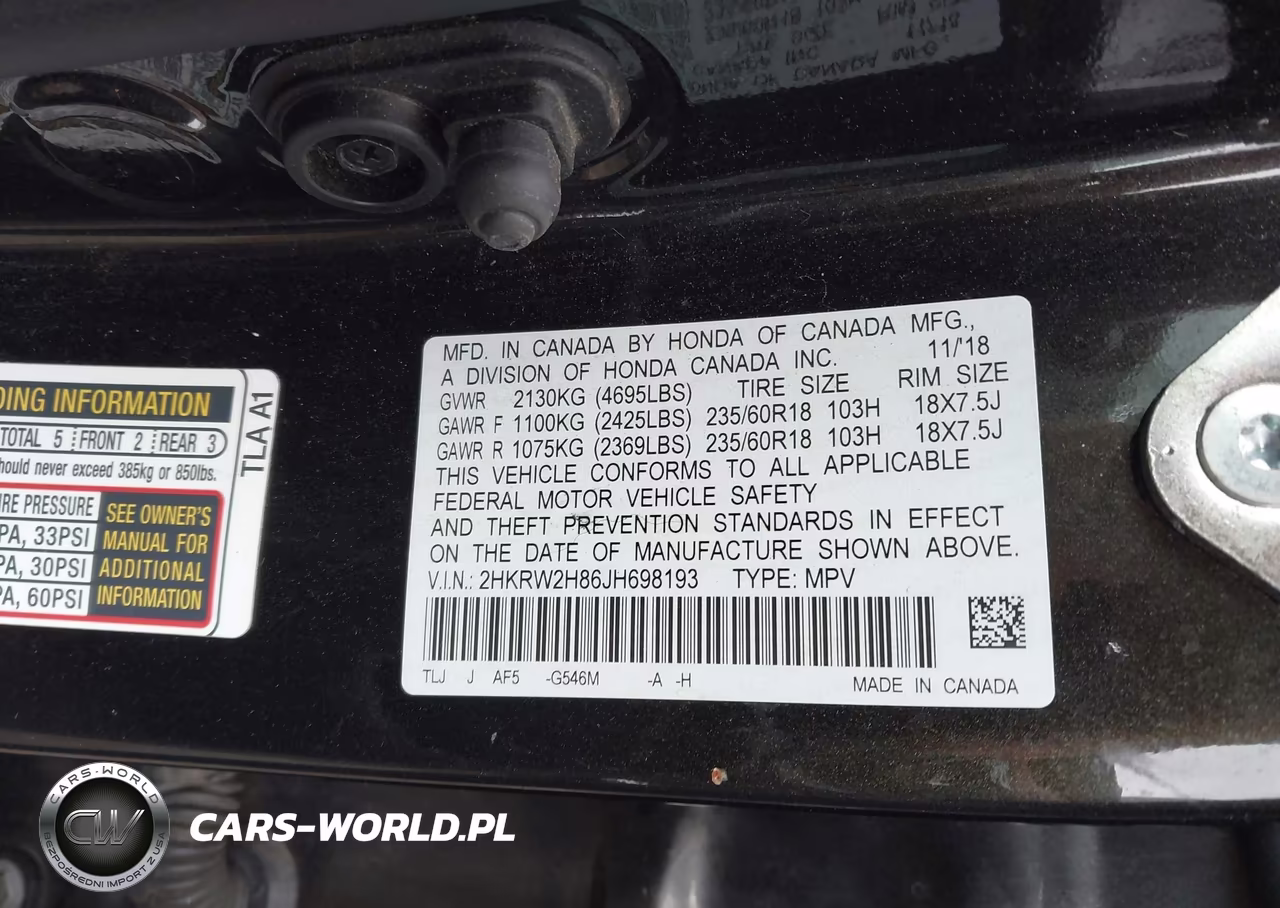 2018 Honda Cr-V Ex-L-Ex-L Navi VIN:2HKRW2H86JH698193 - 9
