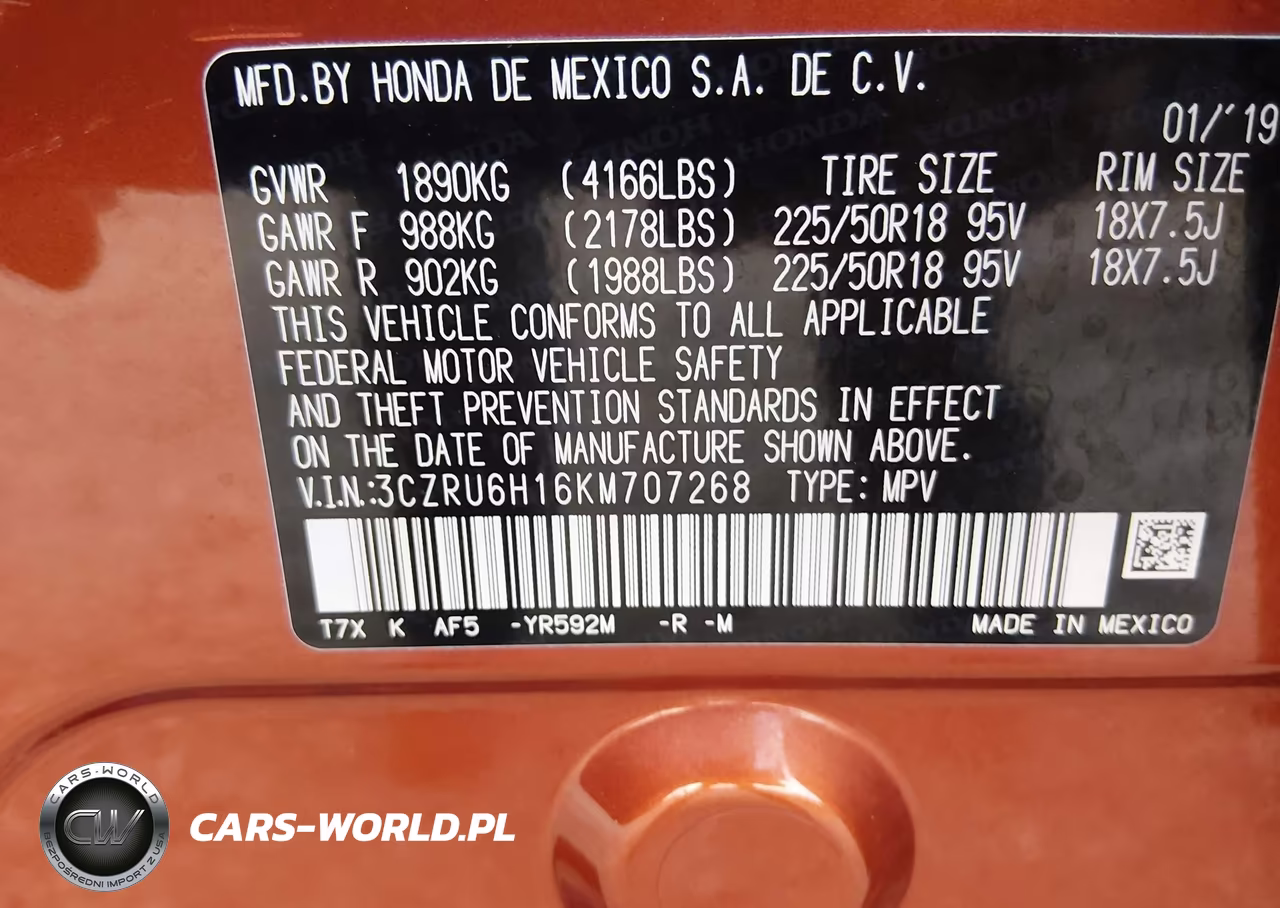 2019 Honda Hr-V Sport VIN:3CZRU6H16KM707268 - 9