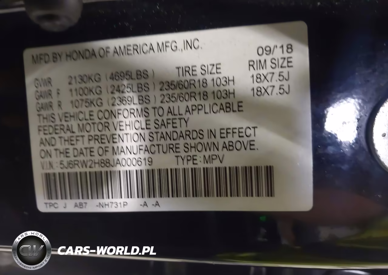 2018 Honda Cr-V Ex-L-Ex-L Navi VIN:5J6RW2H88JA000619 - 9