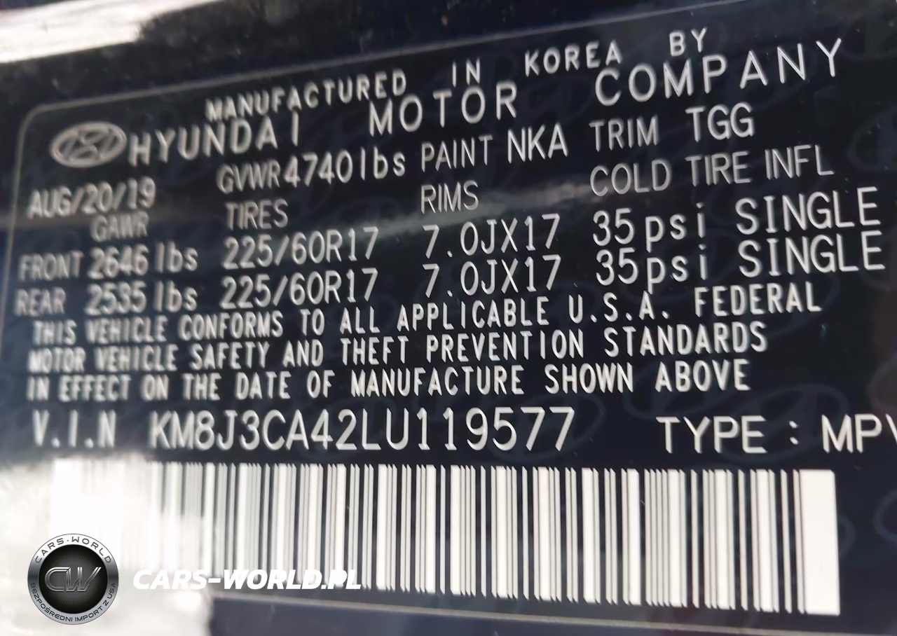 2020 Hyundai Tucson Value VIN:KM8J3CA42LU119577 - 9