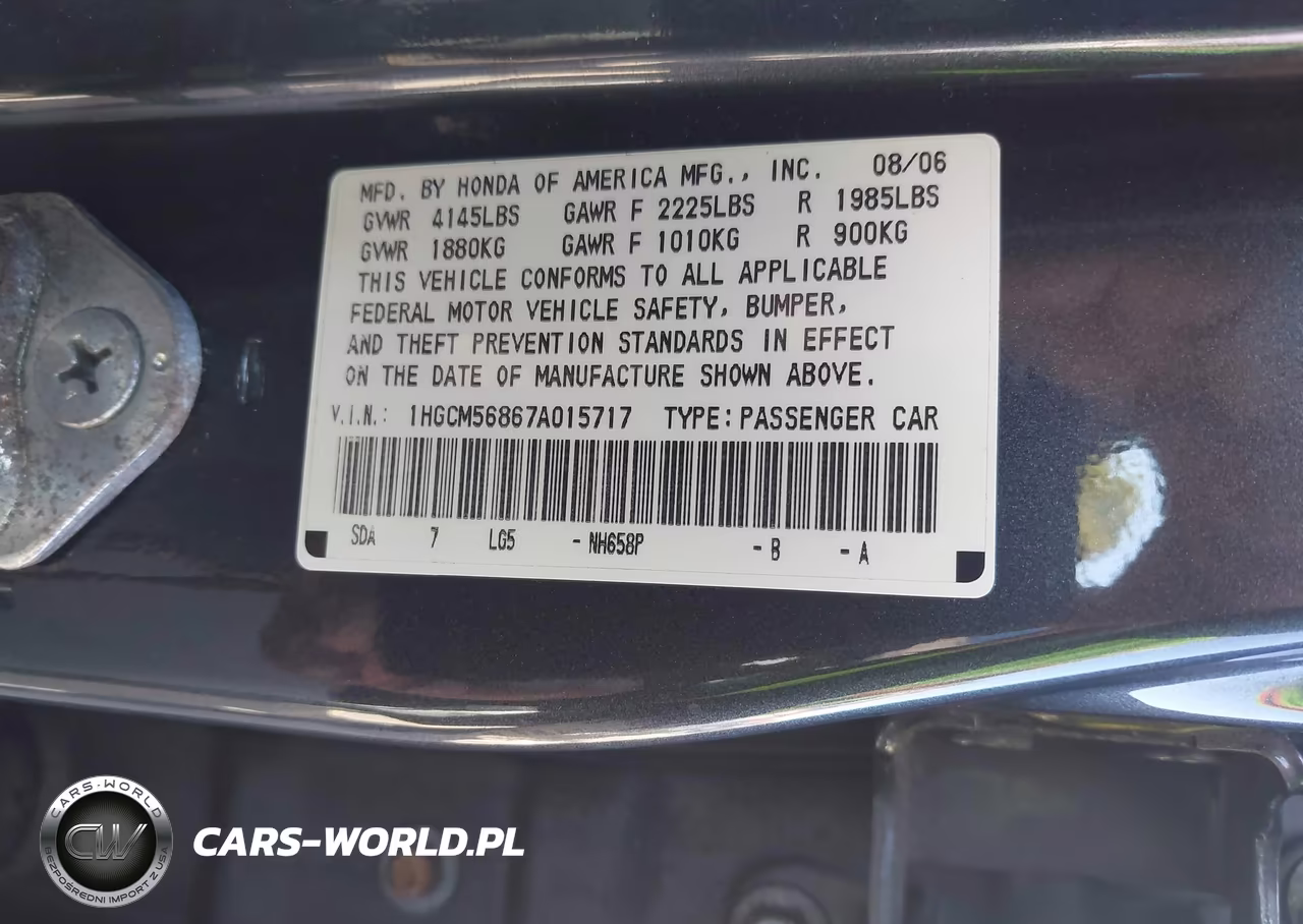 2007 Honda Accord 2.4 Ex VIN:1HGCM56867A015717 - 9