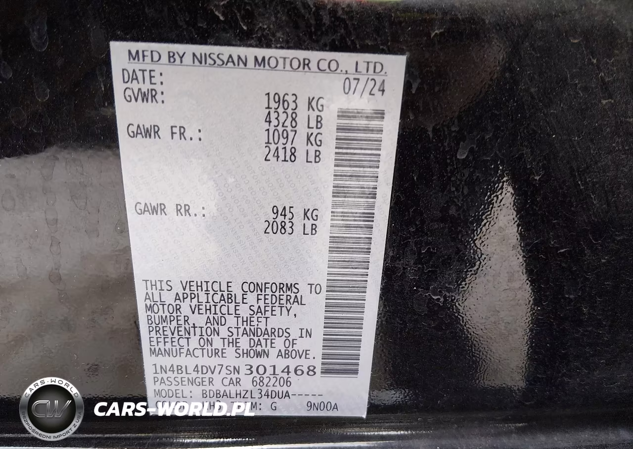 2025 Nissan Altima Sv Fwd VIN:1N4BL4DV7SN301468 - 9