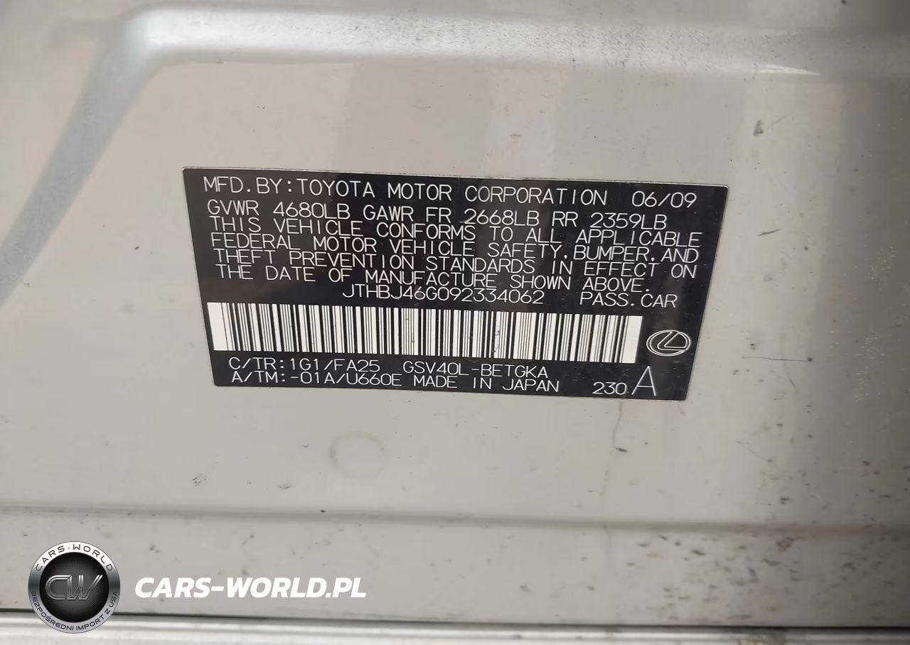 2009 Lexus Es 350 VIN:JTHBJ46G092334062 - 9