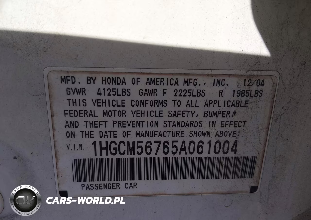 2005 Honda Accord 2.4 Ex VIN:1HGCM56765A061004 - 9