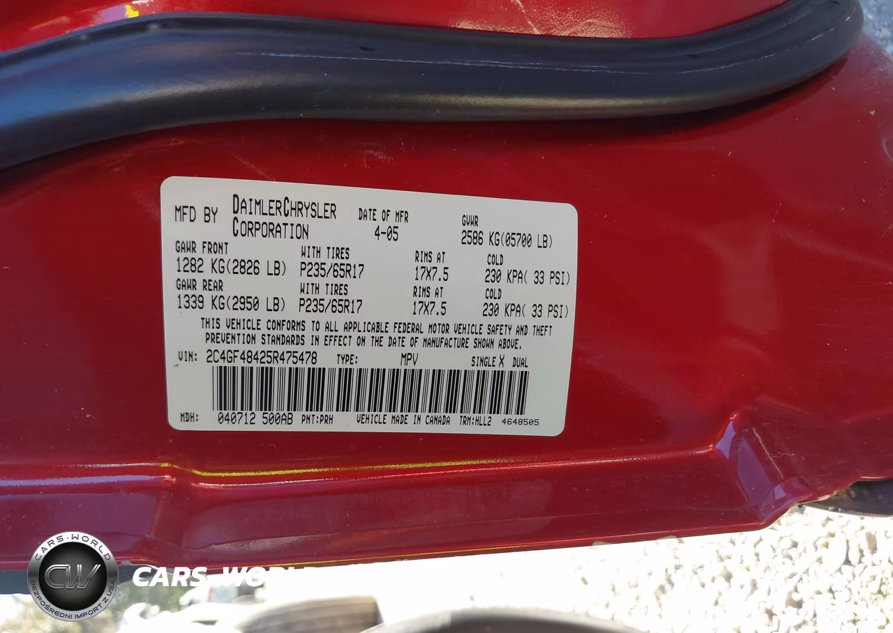 2005 Chrysler Pacifica VIN:2C4GF48425R475478 - 9