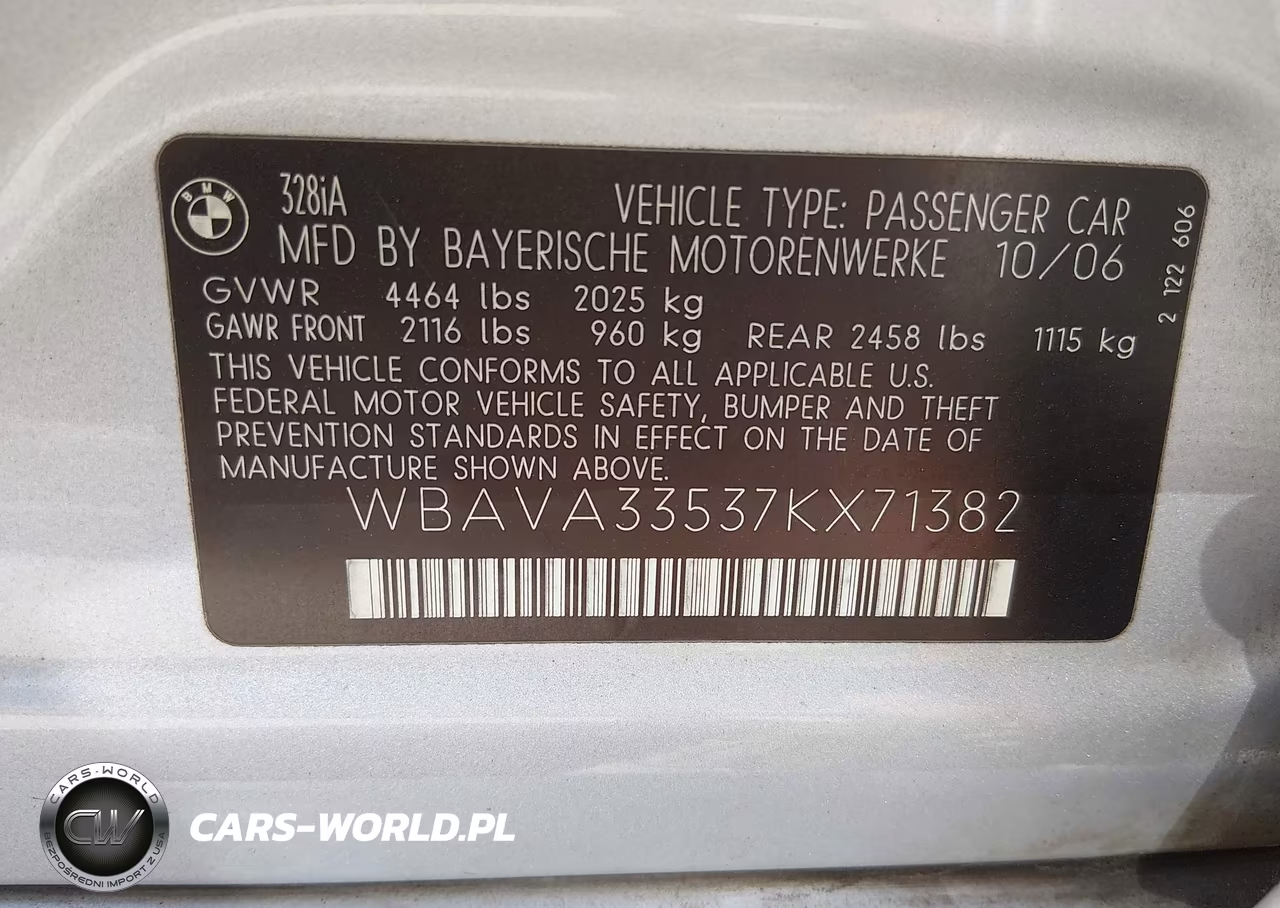 2007 BMW 328I VIN:WBAVA33537KX71382 - 9